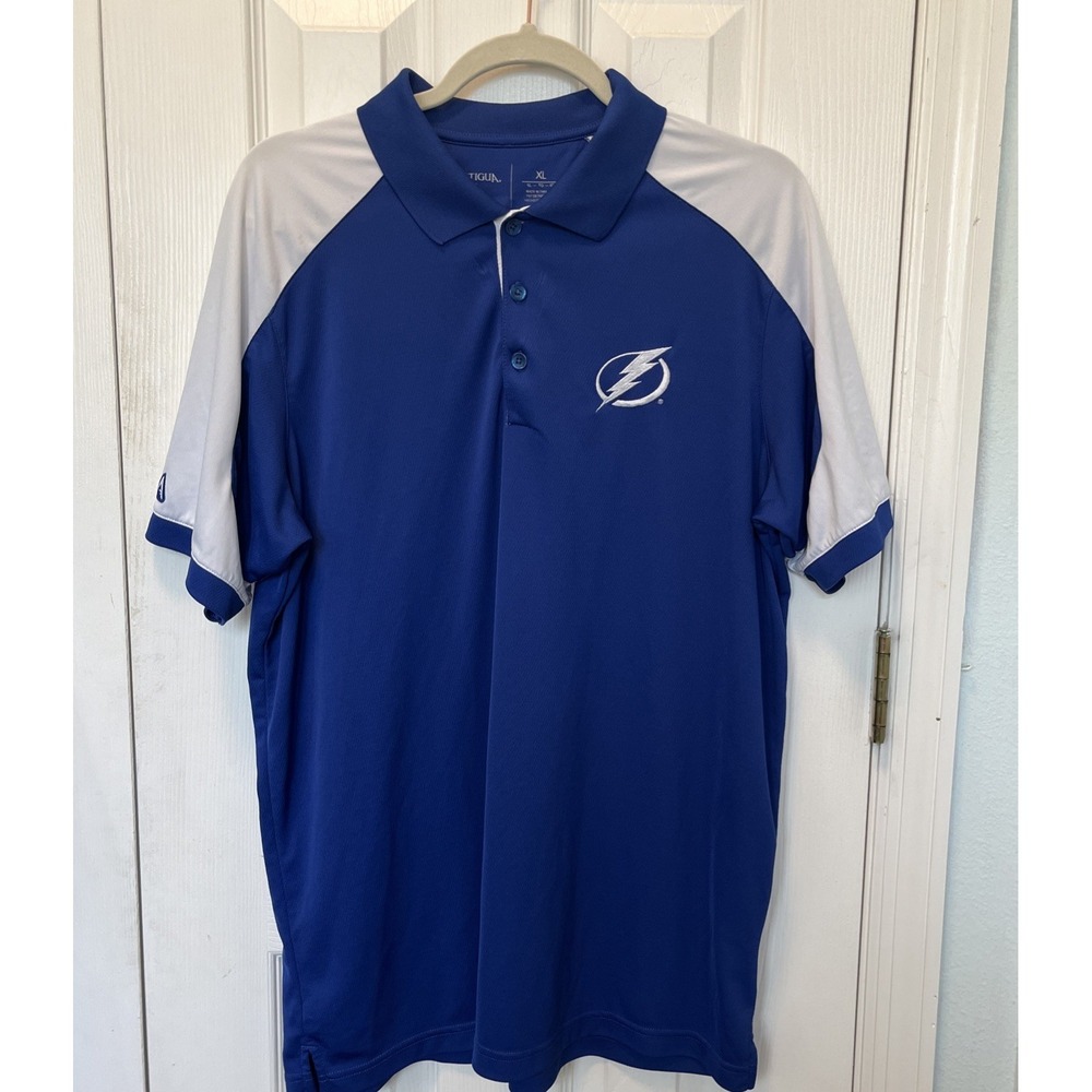 Antigua Tampa Bay Lightning NHL Polo Shirt Blue Embroidered Logo Men XL 21656